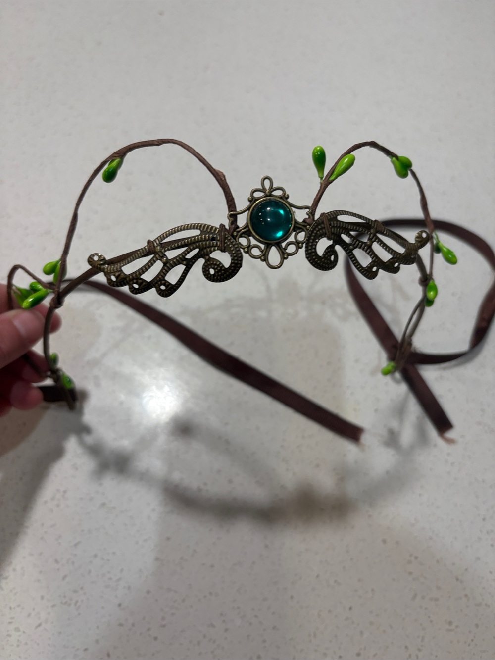 Boho Green Gem Leaf Tiara Headband